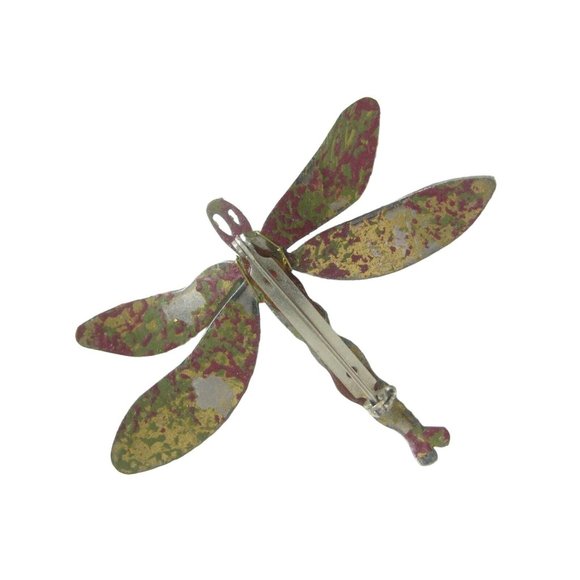 Dragonfly Pin Brooch  2.6 In Women Handcrafted Metal Painted Beads Jewelry FLAW - Picture 3 of 4